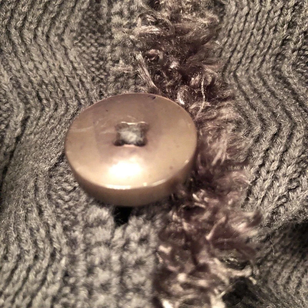 Michael Simon Rare Y2K Sweater Slate Blue Fab Buttons‎ Fur Collar Beautiful Knit